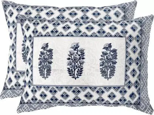 Jaipuri_Prints_Cotton_Double_Bedsheet_(Grey_,_Blue)_with_set_of_2_Pillow_Covers